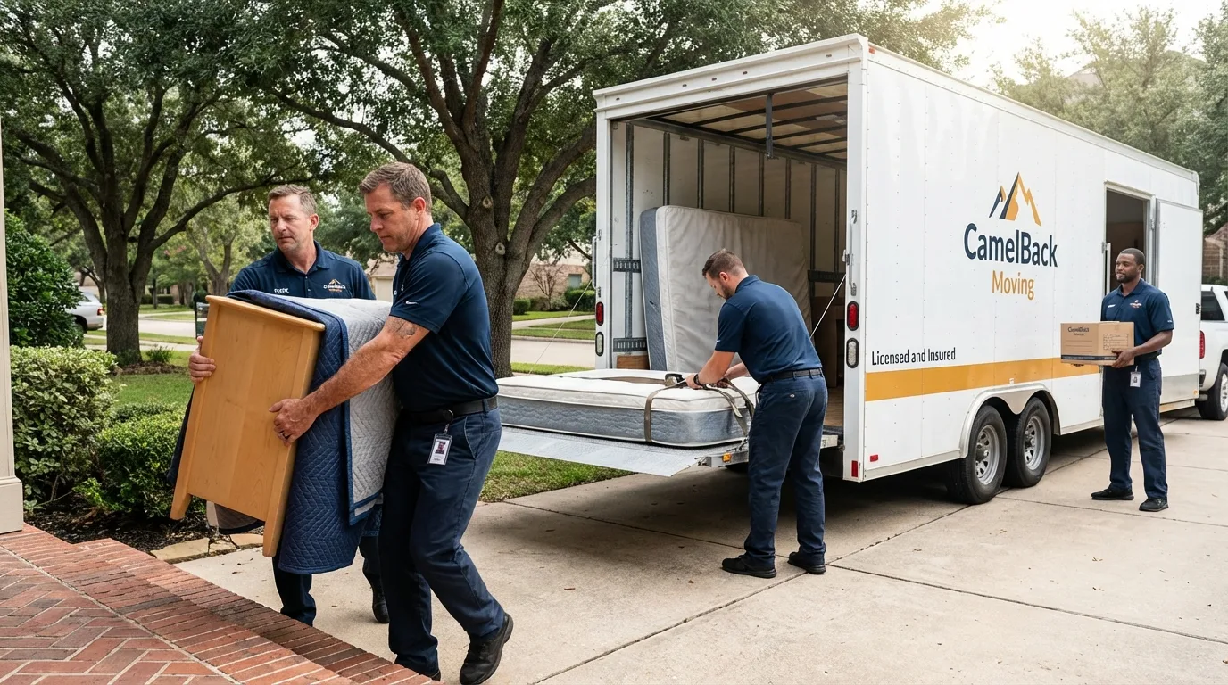 Crew loading residential truck for cross-state move from Truman, MN
